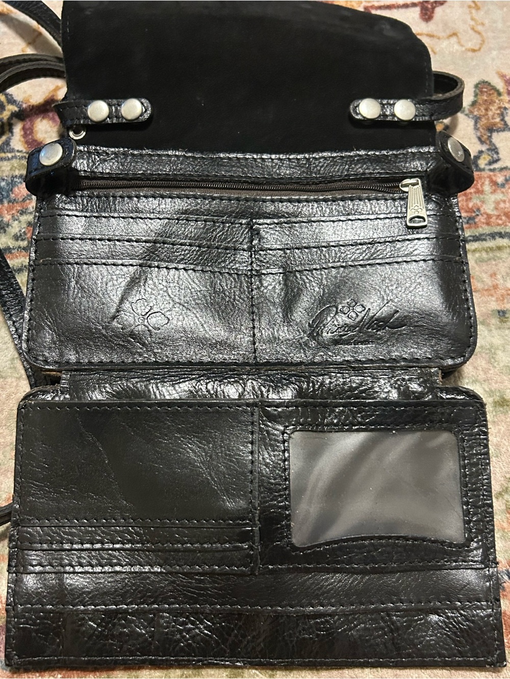 Patricia Nash Bianco black leather studded shoulder crossbody w built in wallet - Picture 13 of 15